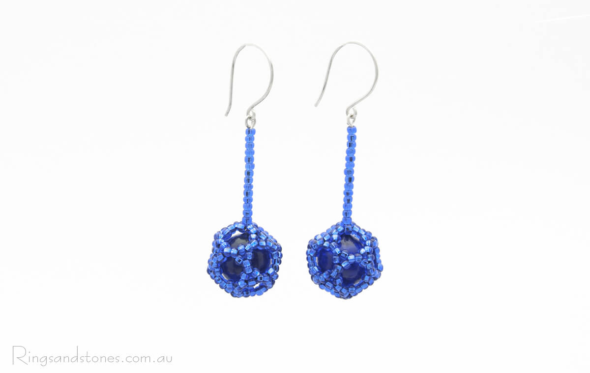 Blue beaded Venetian glass earrings with sterling silver ear wires