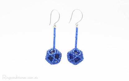 Blue beaded Venetian glass earrings with sterling silver ear wires