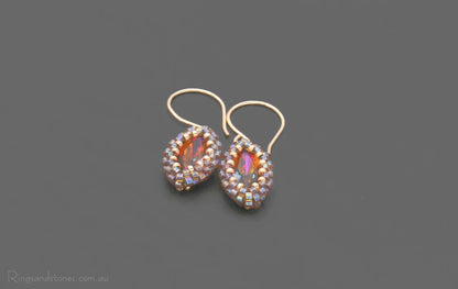 Gold hand beaded Swarovski crystal earrings