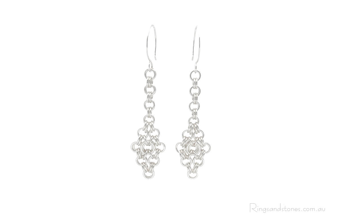 Long earrings sterling silver chainmaille