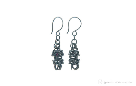 Oiginal design black gothic earrings with garnets