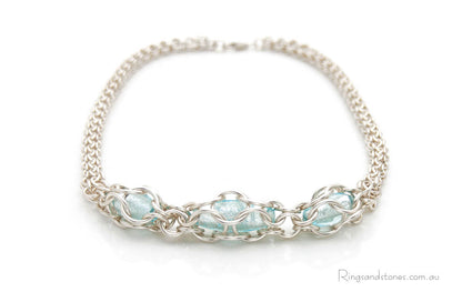 Murano glass aquamarine sterling silver necklace