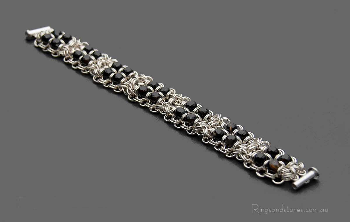 Black onyx gemstone sterling silver bracelet