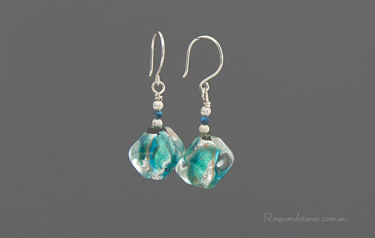 Murano glass iceberg sterling silver earrings