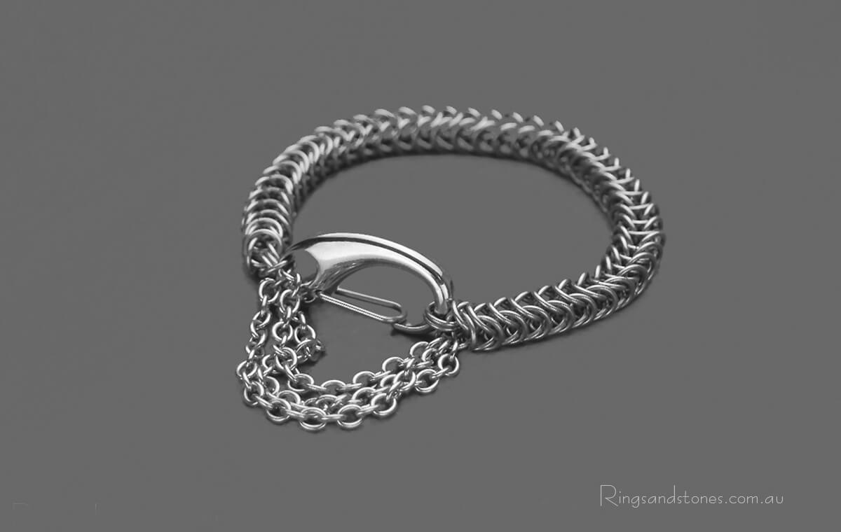 Mans chunky stainless steel handcrafted chainmaille bracelet