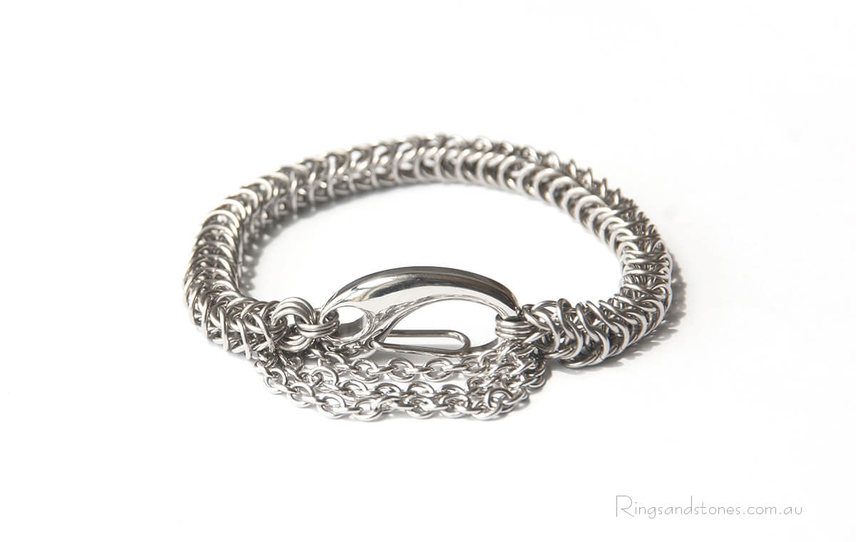 Stainless steel chunky chainmaille bracelet with hanging chains