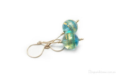 Golden Murano glass long beaded earrings
