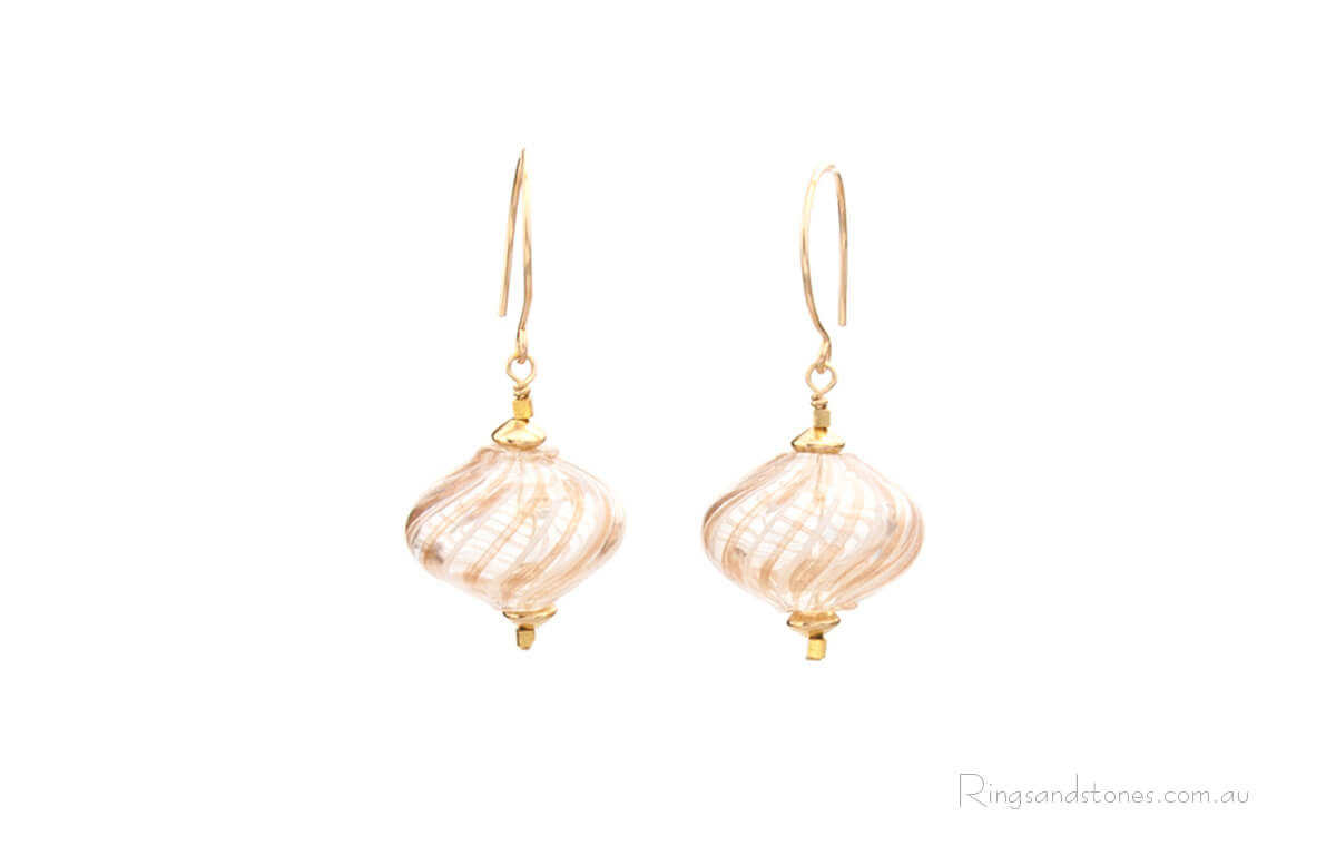 Gold drop earrings with Murano blown glass beads