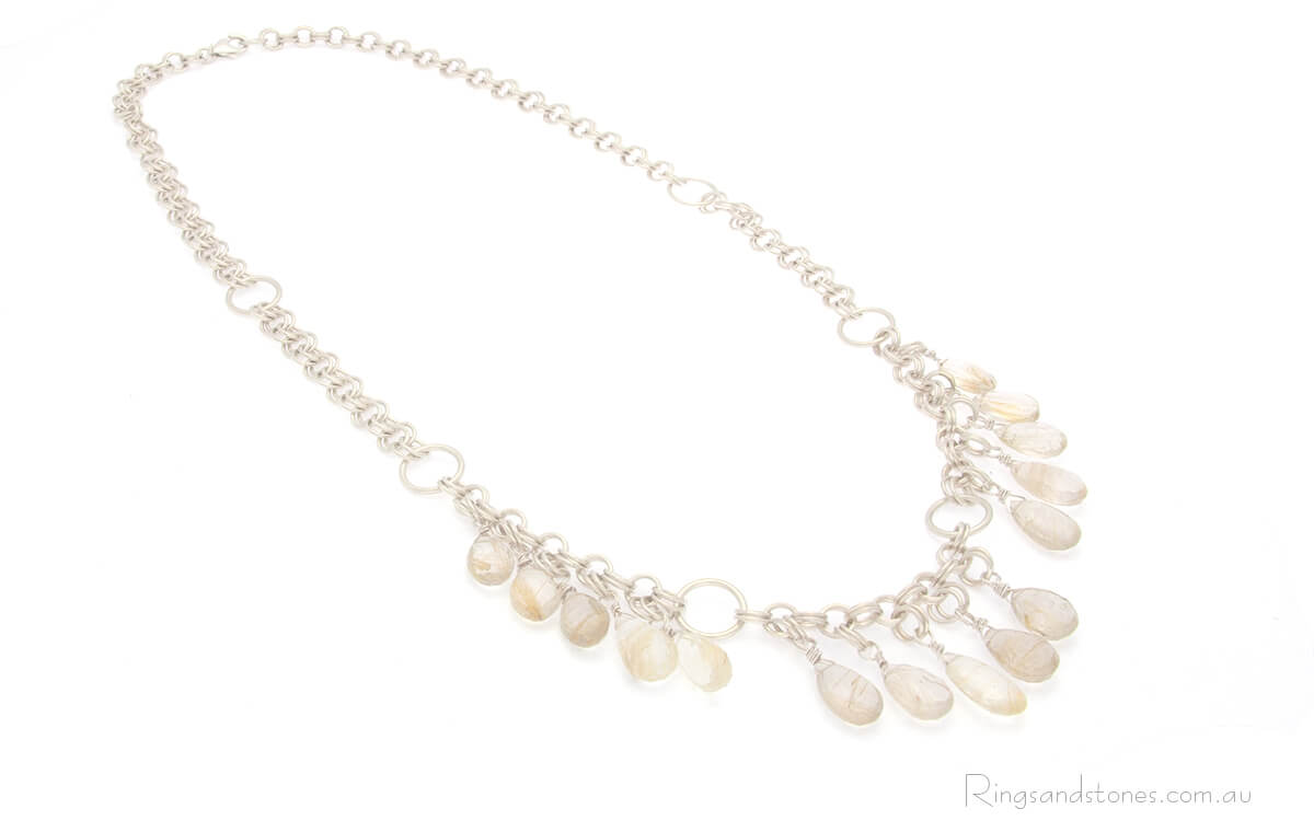 Golden rutilated quartz gemstone sterling silver necklace