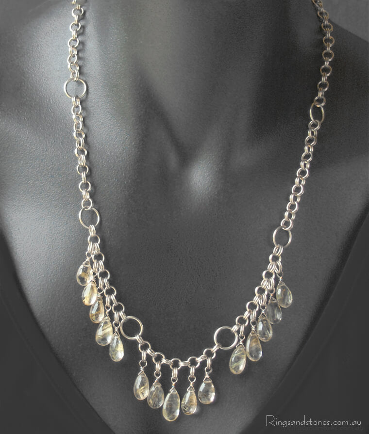Hanging gemstones sterling silver necklace