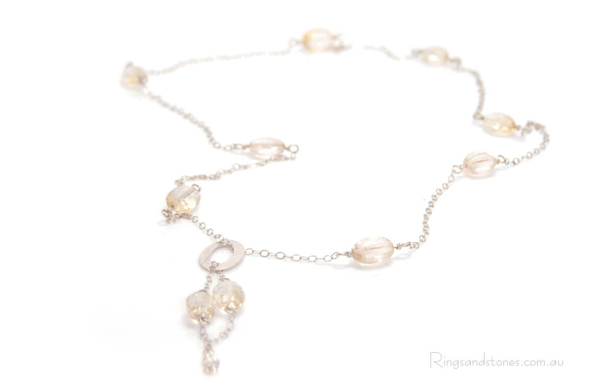 Sterling silver chain necklace with citrine quartz