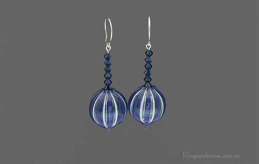Midnight blue beaded earrings Murano blown glass beads