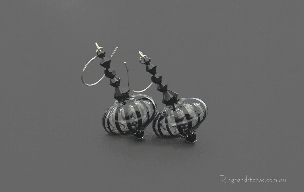 Black Murano glass sterling silver earrings