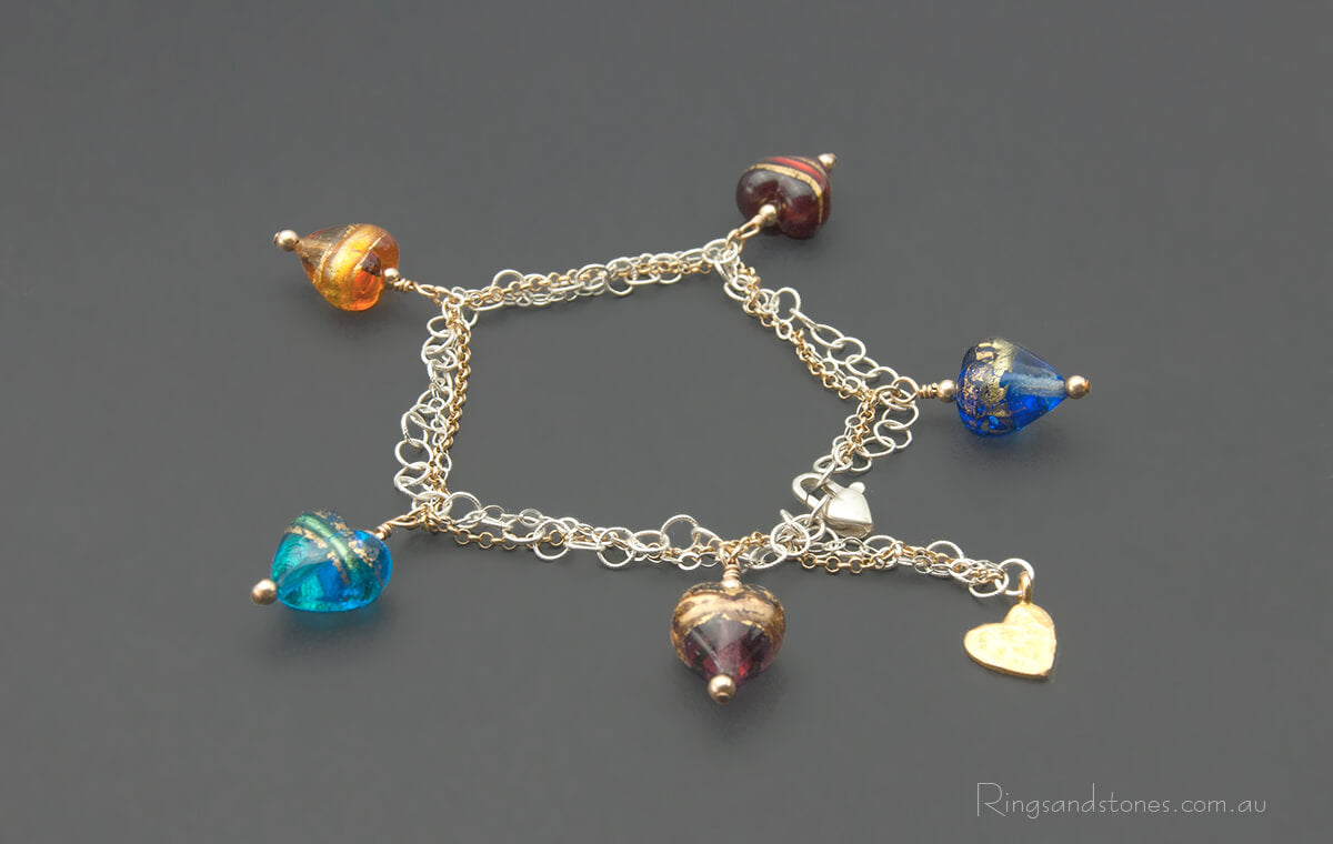 Colourful Murano glass hearts bracelet