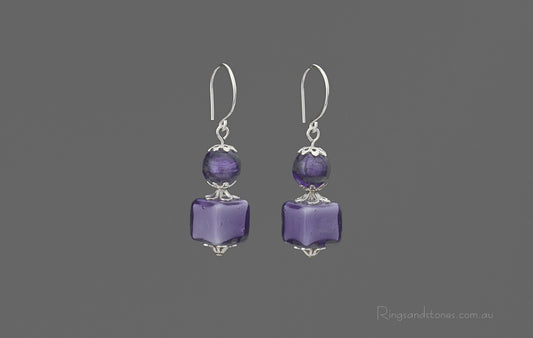 Murano glass purple sterling silver earrings