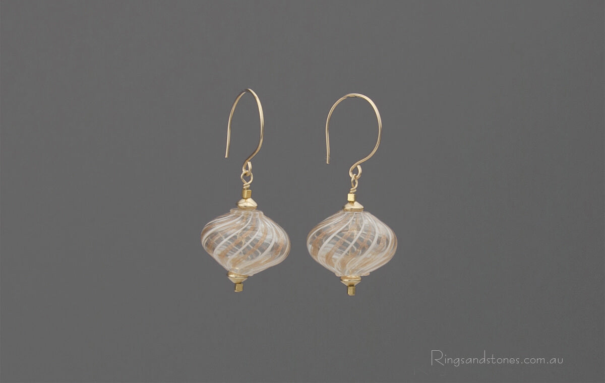 Murano glass gold earrings with blown glass beads