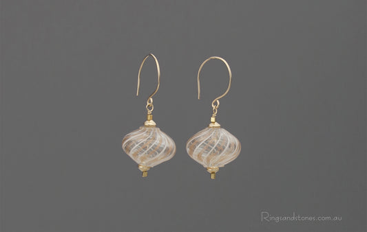 Murano glass gold earrings with blown glass beads