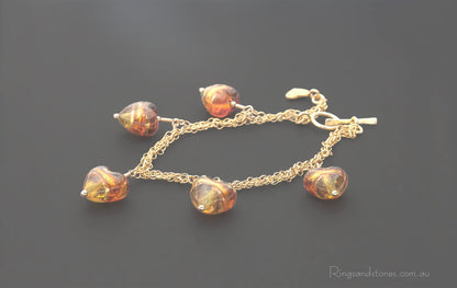 Murano glass gold heart bracelet