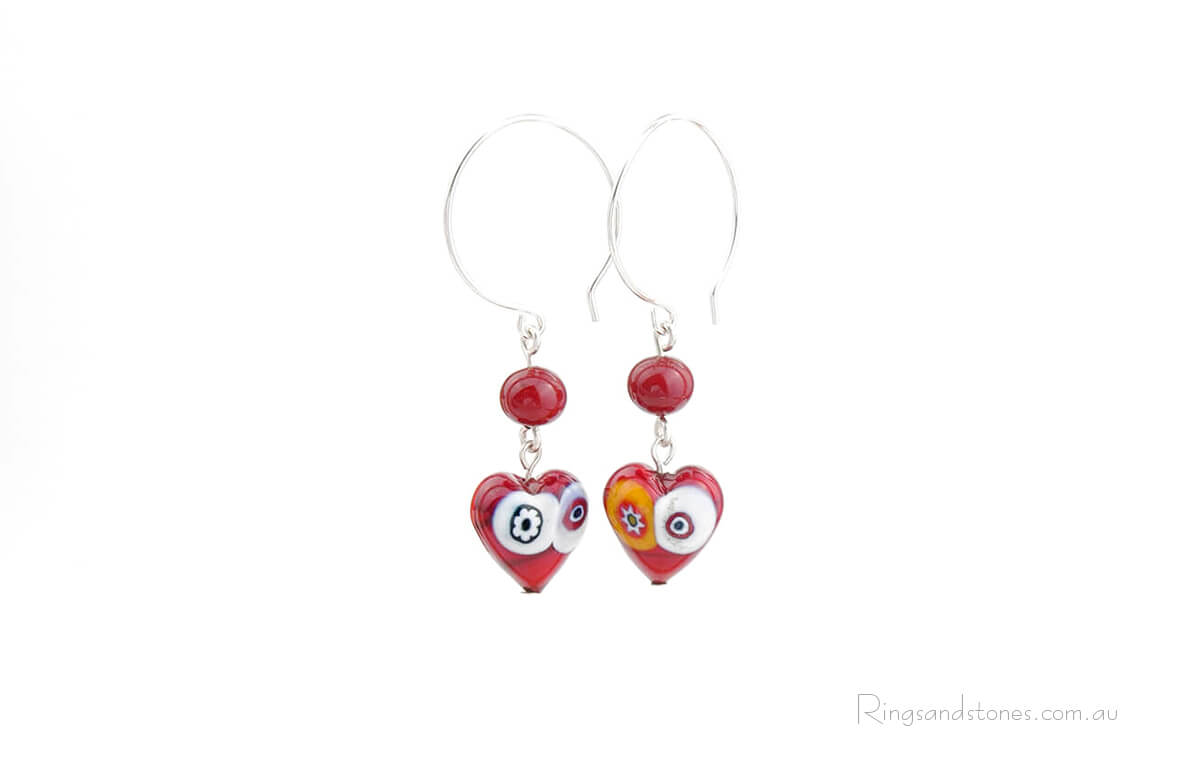 Red Murano glass modern heart earrings