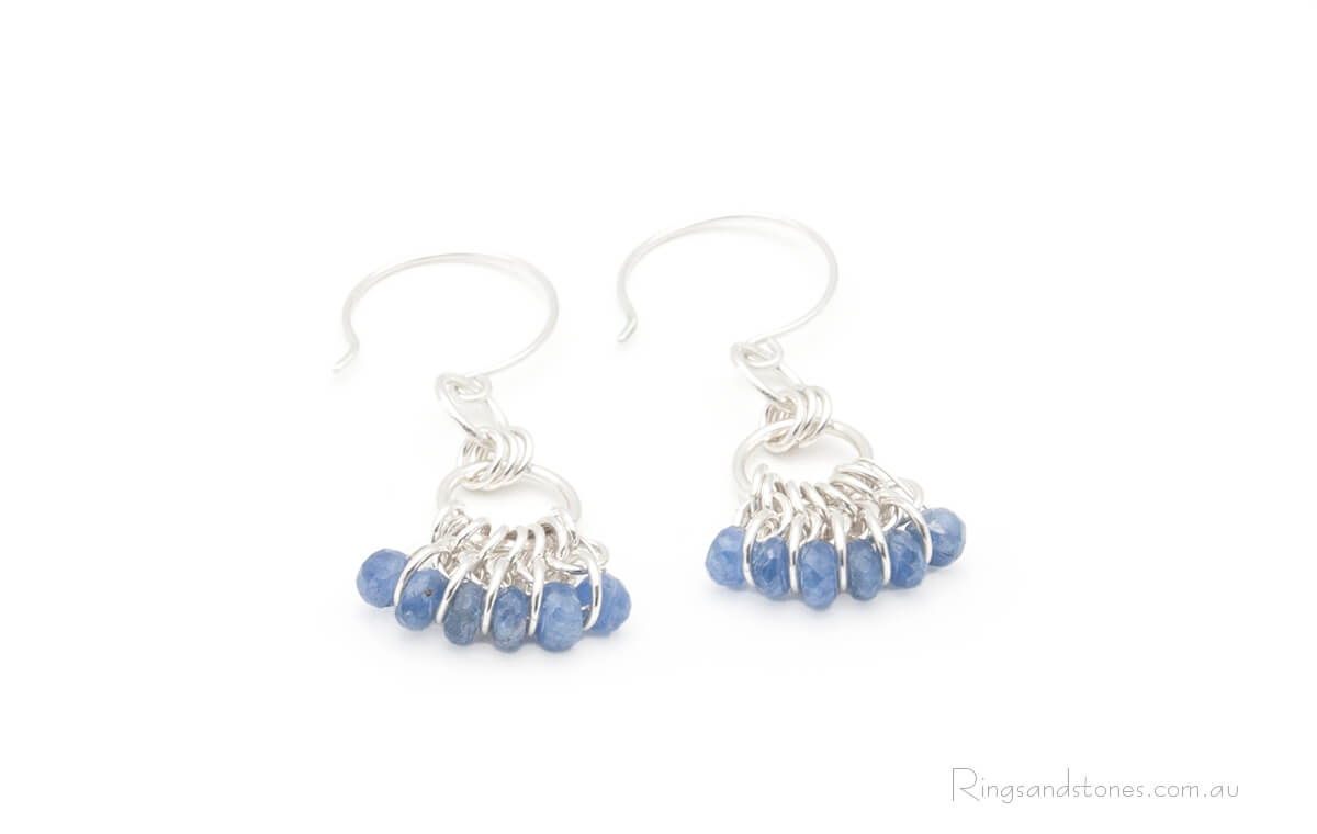 Sapphire earrings with sterling silver chainmaille