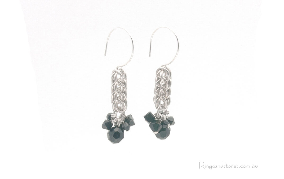 Silver Swarovski crystal black earrings