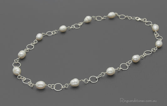 Sterling silver pearl chain necklace