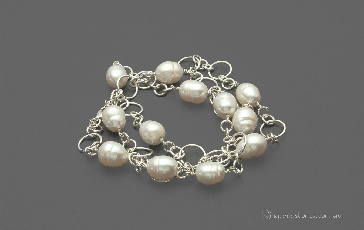 Sterling silver pearl chain long necklace