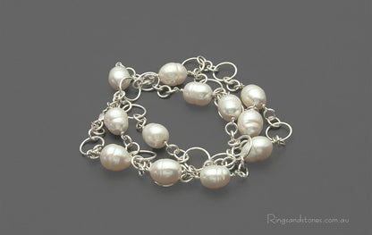 Sterling silver pearl chain long necklace