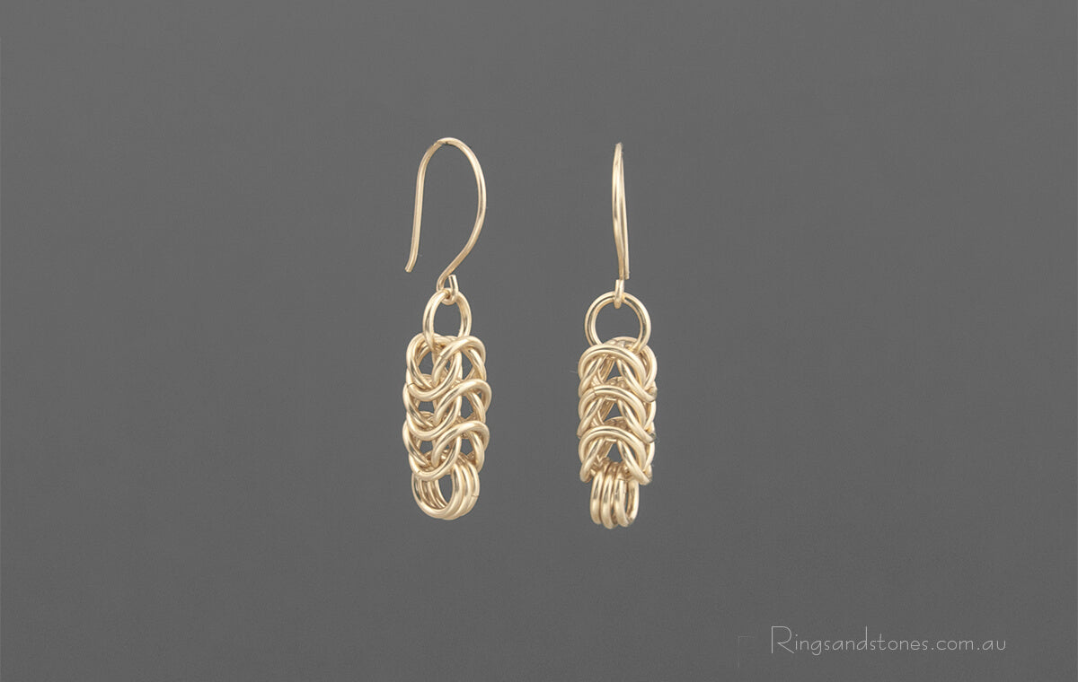 Small gold earrings handcrafted gold box chain earrings