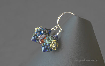 Sterling silver hand beaded flower earrings with Swarovski crystals