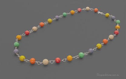 Sterling silver beaded necklace with bright colourful beads