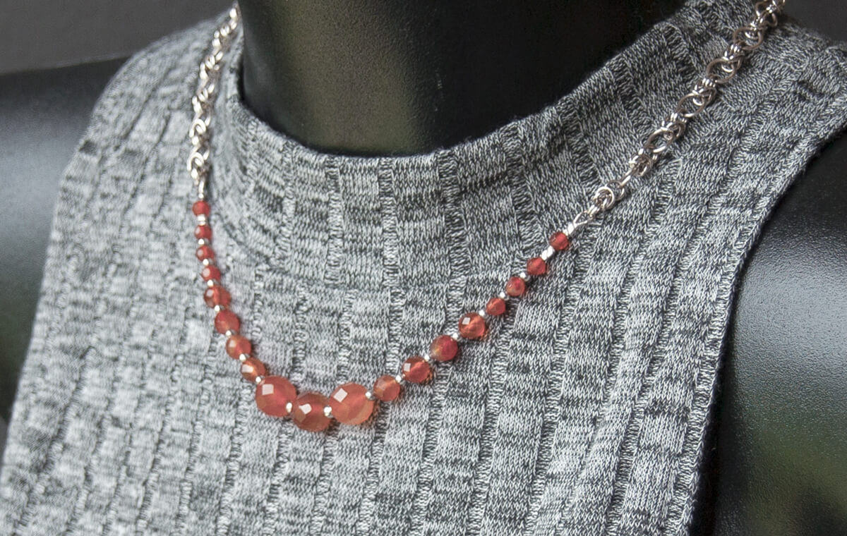 Sterling silver carnelian chainmaille necklace
