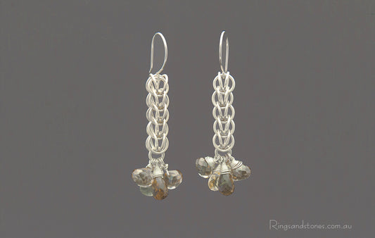 Sterling silver chainmaille gemstone earrings