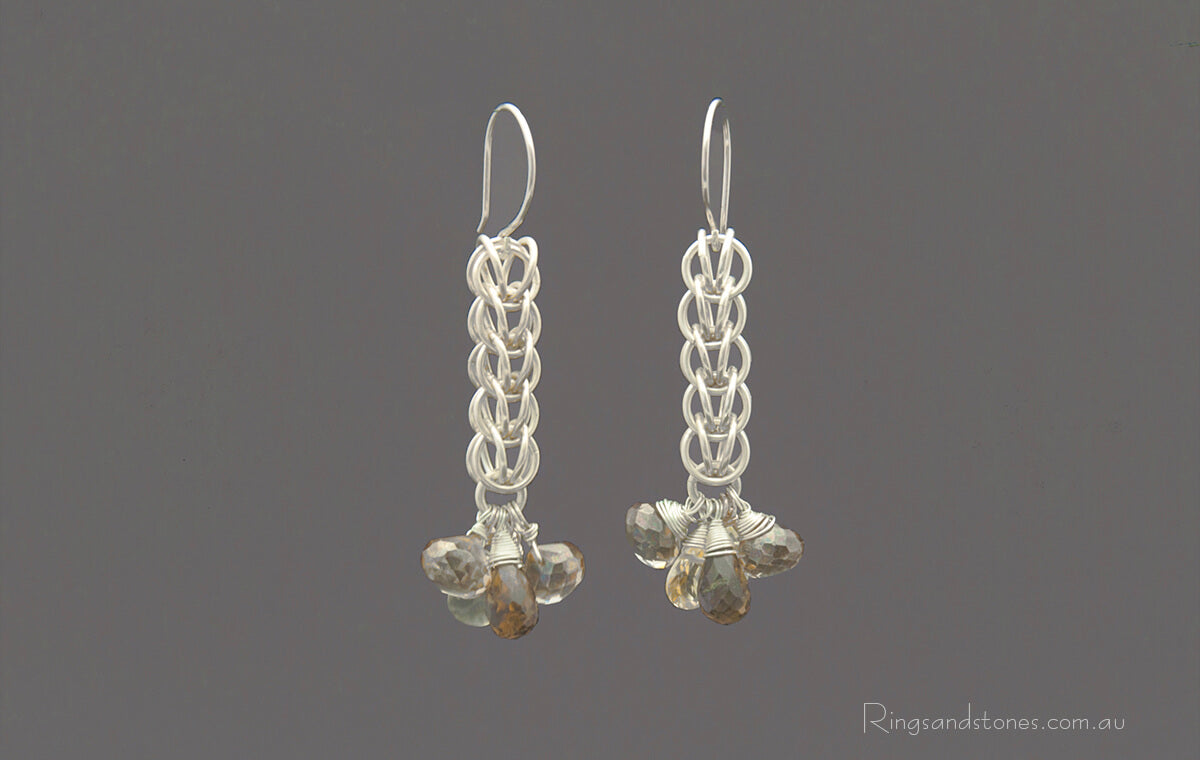 Sterling silver chainmaille gemstone earrings