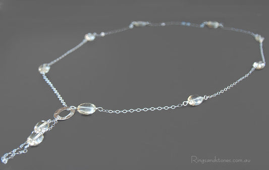 Sterling silver long gemstone necklace with citrine quartz