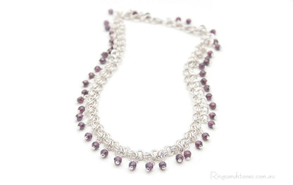 Sterling silver garnet handcrafted chain necklace