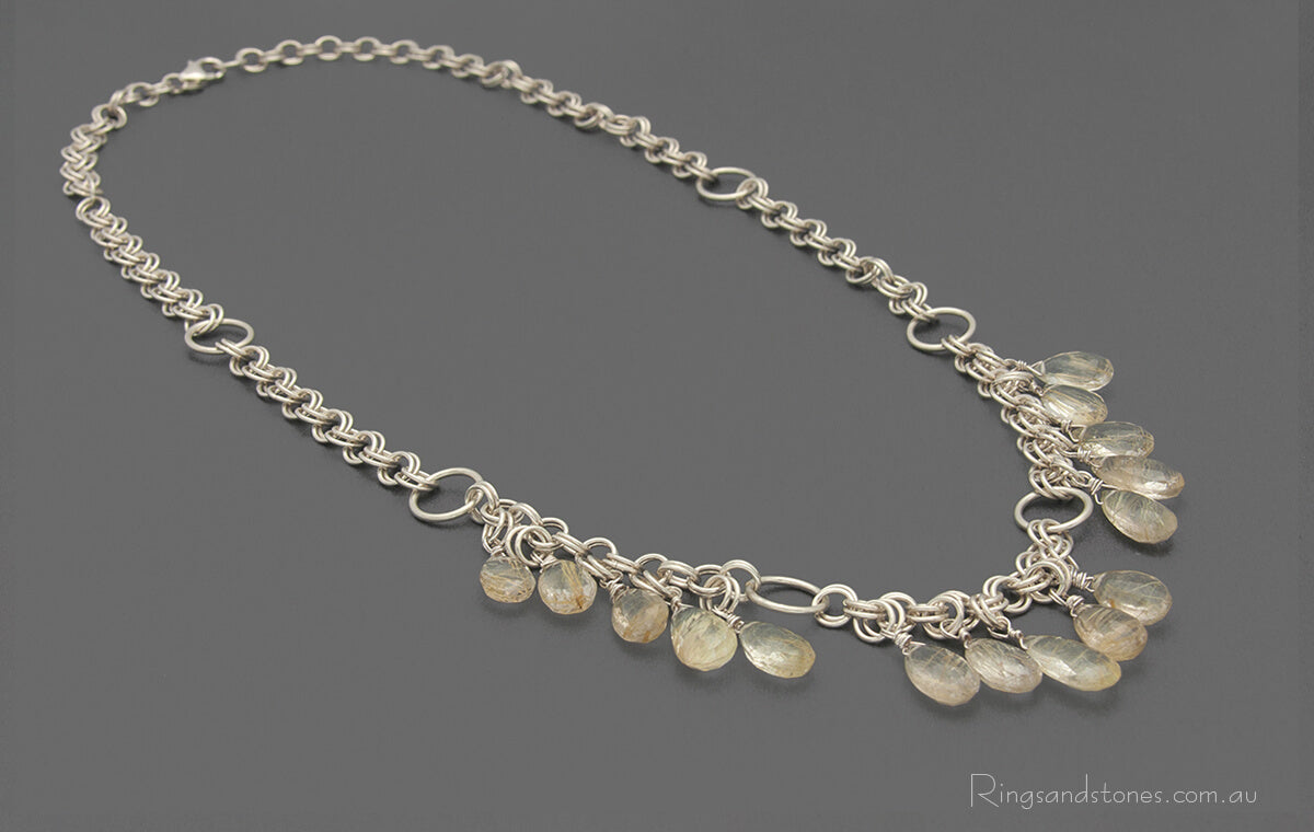 Sterling silver gemstone necklace golden rutilated quartz