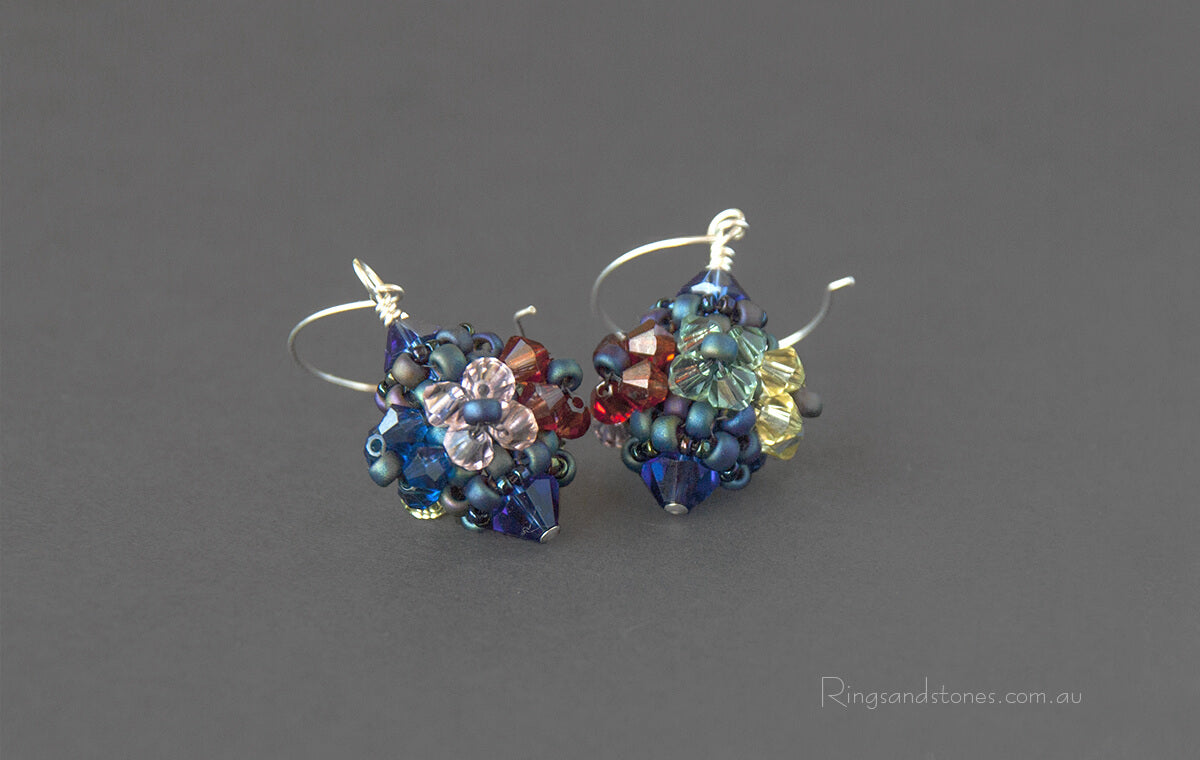 Swarovski crystal beaded ball flower earrings