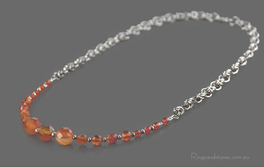 Sterling silver orange agate gemstone necklace