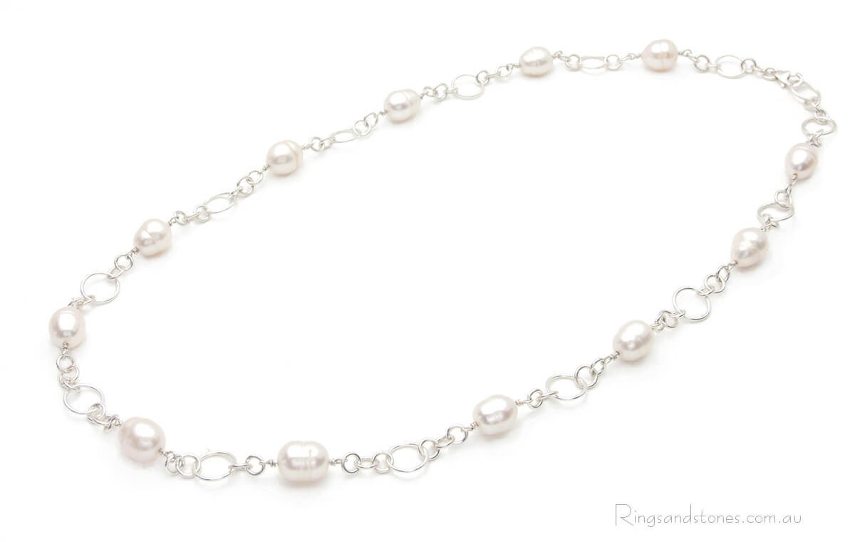 Sterling silver pearl long necklace