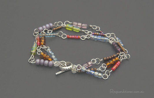 Sterling silver rainbow beaded bracelet 