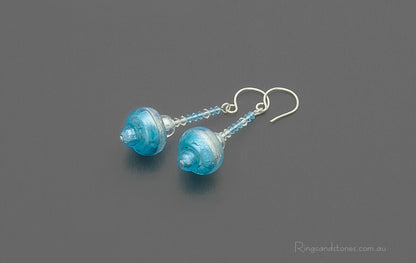 Sterling silver bright blue and white Murano glass earrings
