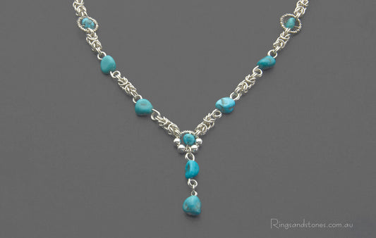 Turquoise sterling silver chainmaille necklace