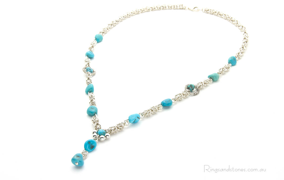 Sterling silver turquoise necklace with handcrafted thick chain
