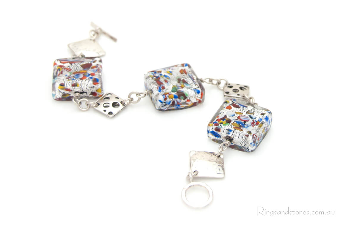 Venetian glass colourful square bead bracelet