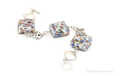 Venetian glass colourful square bead bracelet