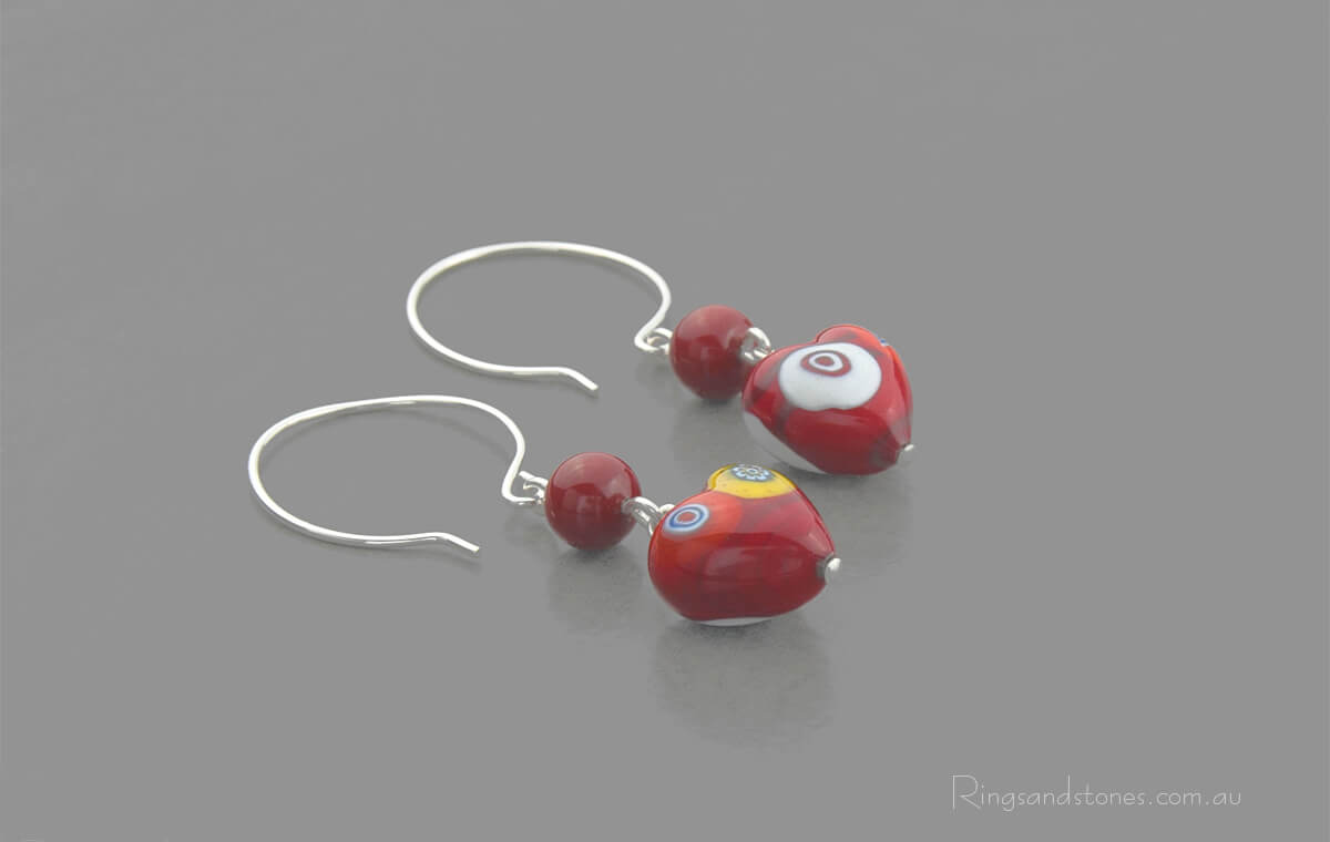 Venetian glass red heart earrings