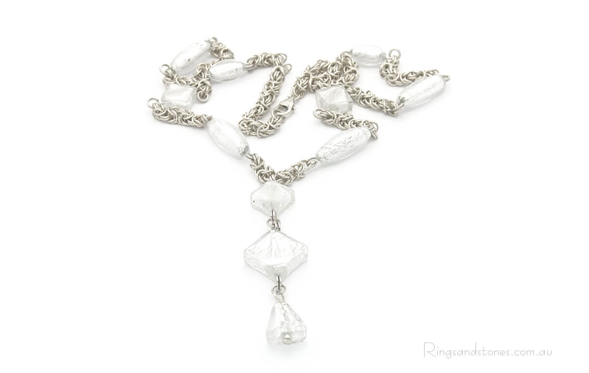 Sterling silver Murano glass white bridal necklace