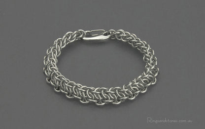 Chunky handcrafted chainmaille mans stainless steel bracelet