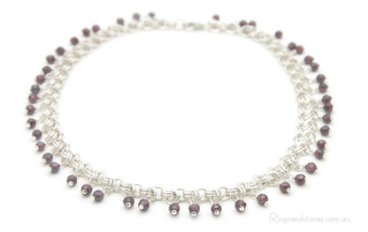 Garnet gemstone sterling silver choker necklace